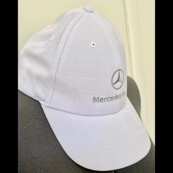 NEW MERCEDES BENZ WHITE HIGH PROFILE TRUCKER BASEBALL CAP HAT GRAY EMBROIDERY OS - Picture 2 of 8